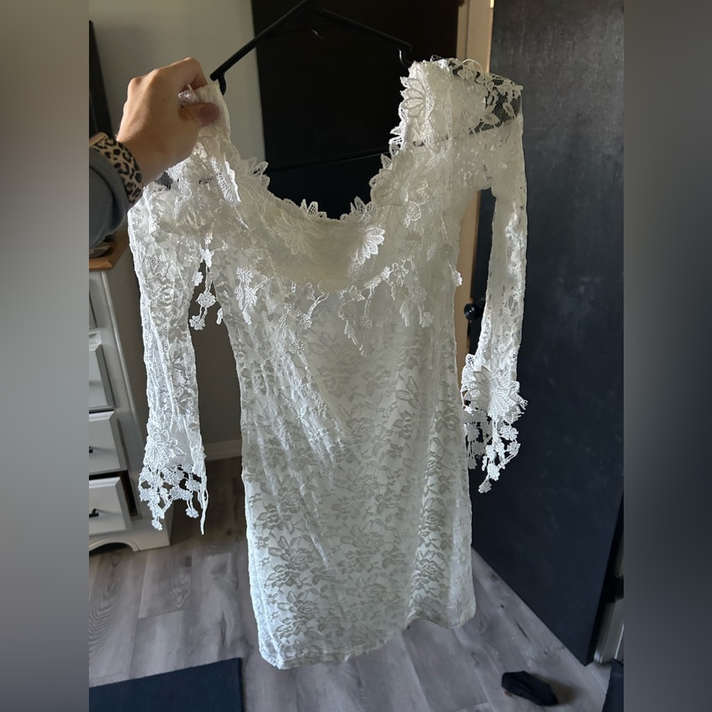 Long sleeve white lace dress
